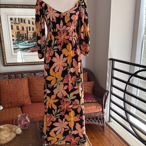 Billabong Black Maxi Dress with Pink & Yellow Floral Print